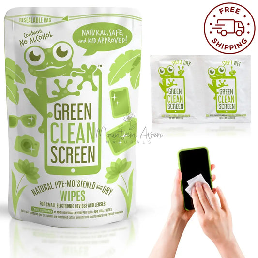 GREEN CLEAN SCREEN 🐸 Natural Screen Wipes for Kid's Electronics!Photo of package of wipes with frog on them - GREEN CLEAN SCREEN by Mountain Aven Naturals
